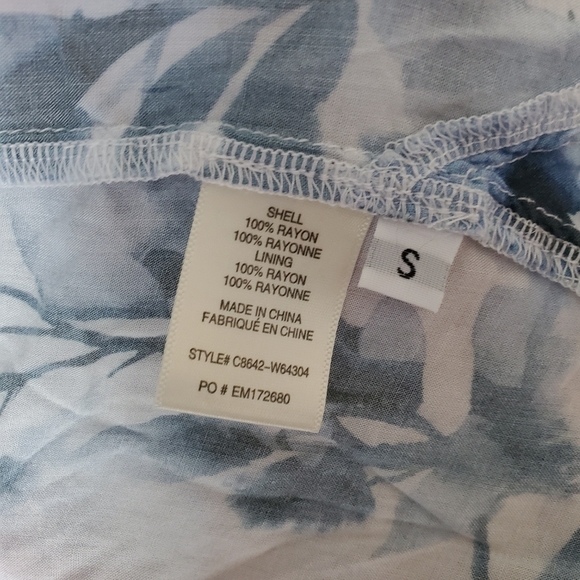 Women's Cloth & Stone White Blue Leafy Floral Print Long Sleeve Dress Patterned - Picture 3 of 7